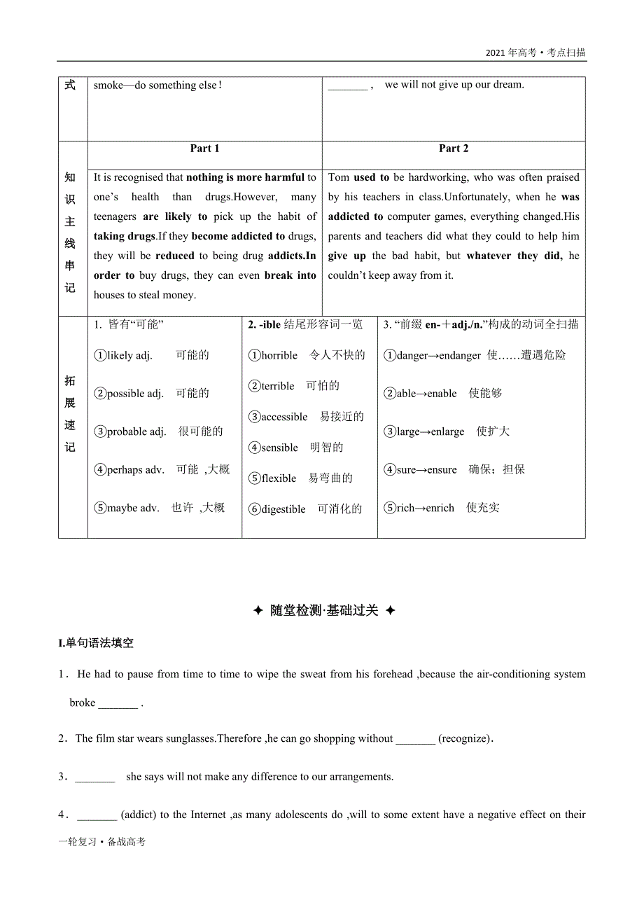 2021年高考[英语]一轮复习考点2 Module 2 No drugs（学生版）_第4页