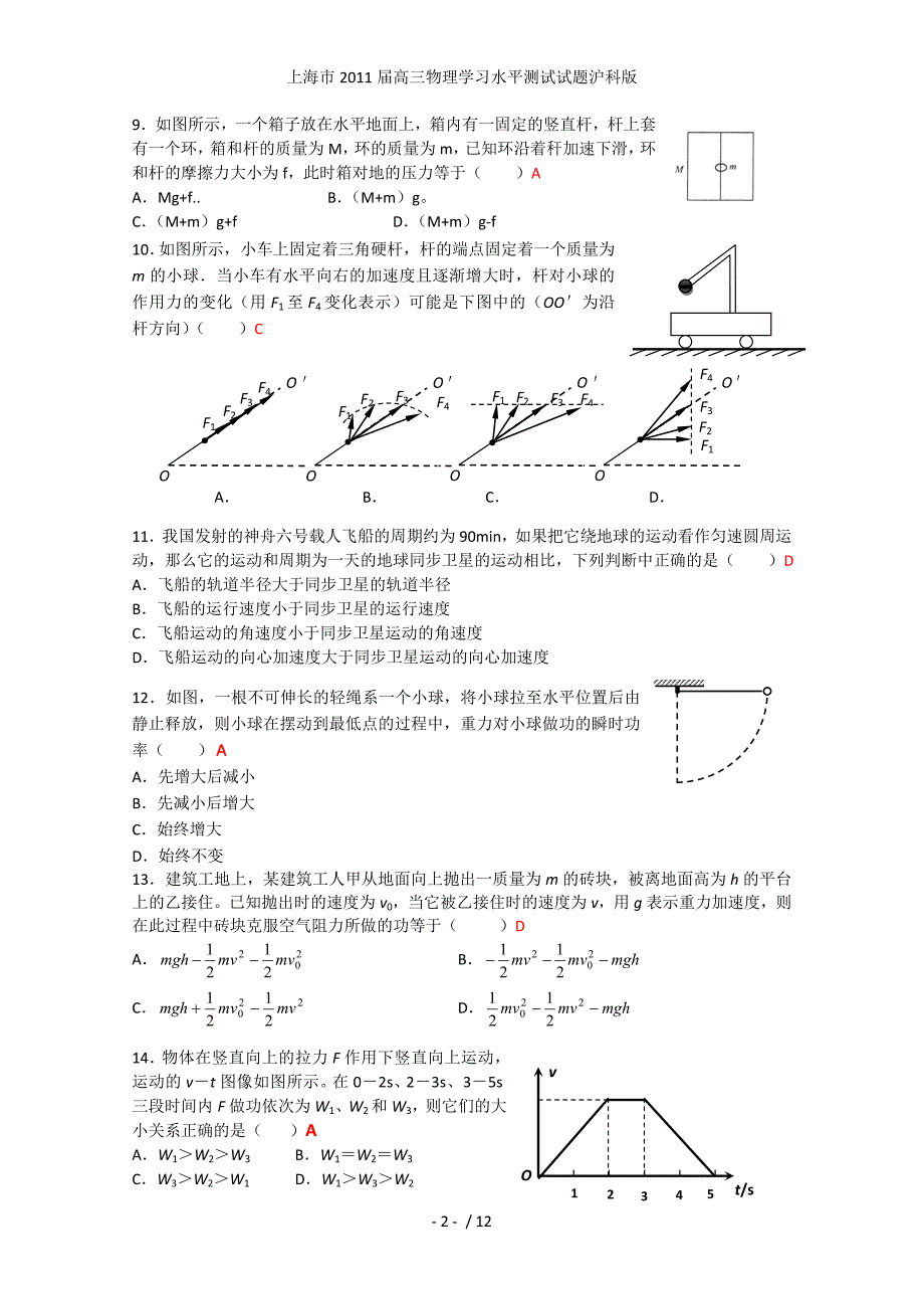 上海市高三物理学习水平测试试题沪科版_第2页