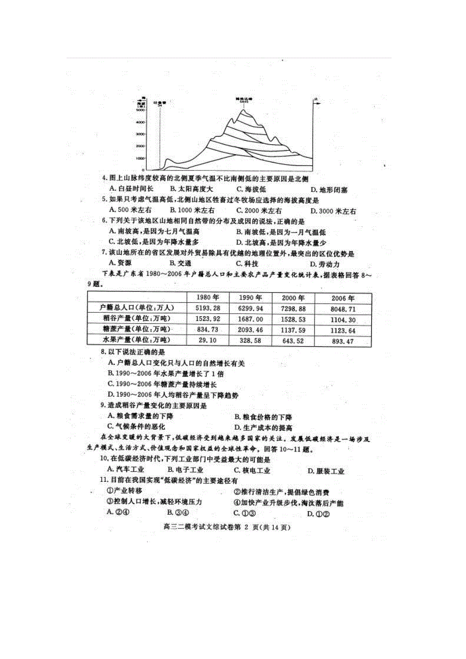 四川省内江、广安高三文综第二次高考模拟联考扫描版_第2页