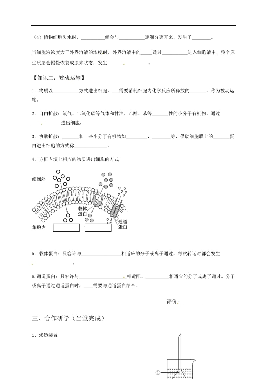 人教版（2019）高中生物必修一学案：第四章第1节被动运输_第2页