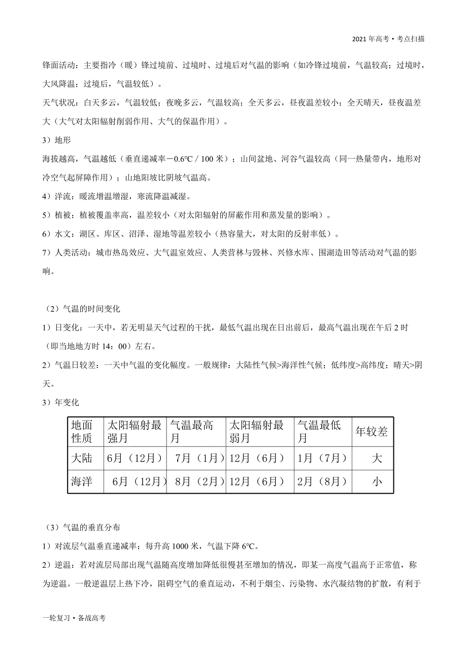 2021年高考【地理】一轮复习考点06 气温与降水（讲义）（原卷版）_第3页