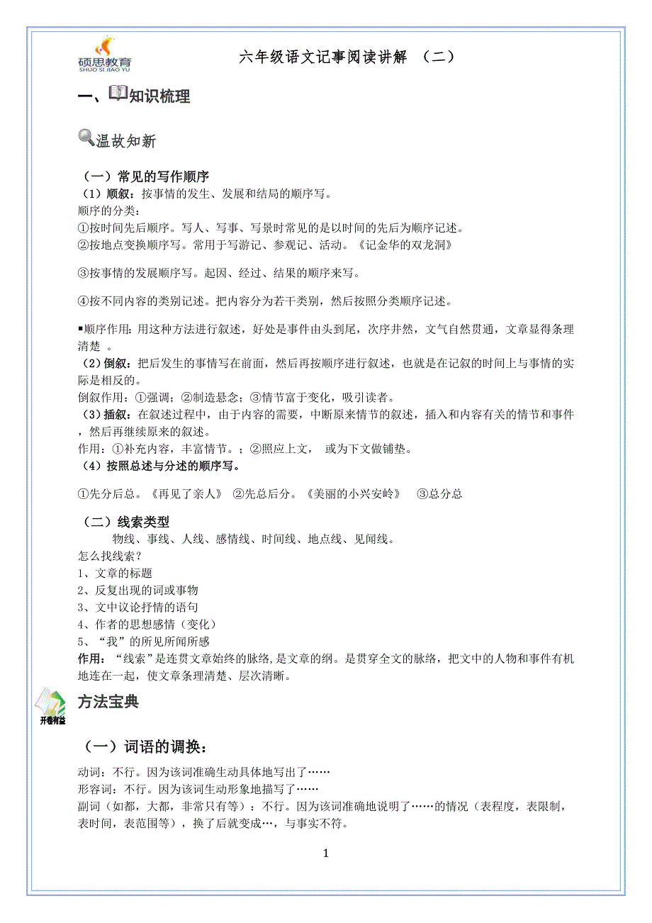 六年级语文写事阅读方法讲解与训练(二)._第1页