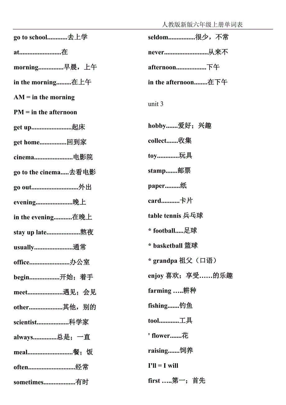 {精品}人教版新版六年级上册单词表-六年级上册单词组_第2页