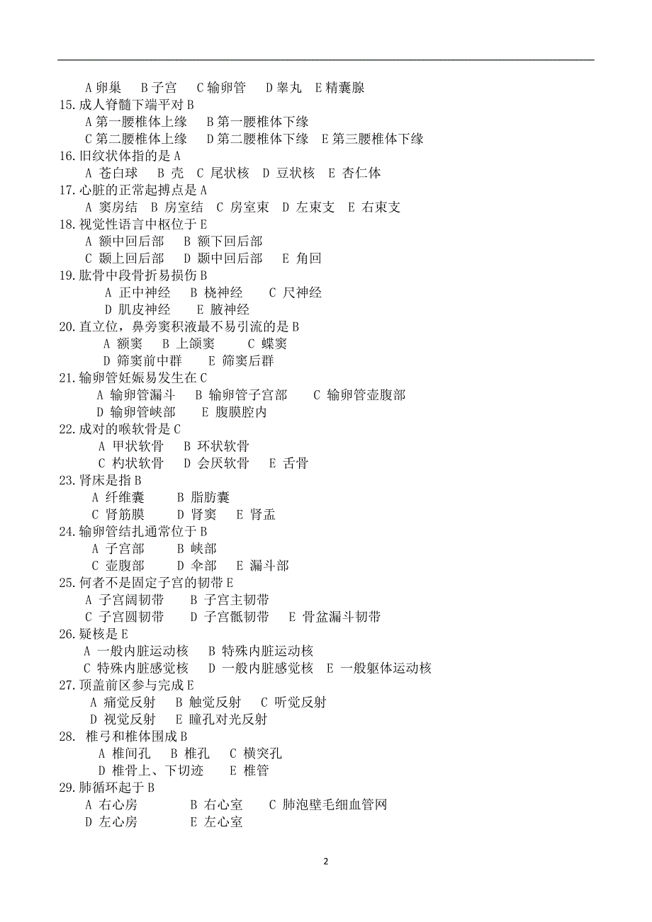 2020年整理人体解剖考试题带答案.doc_第2页