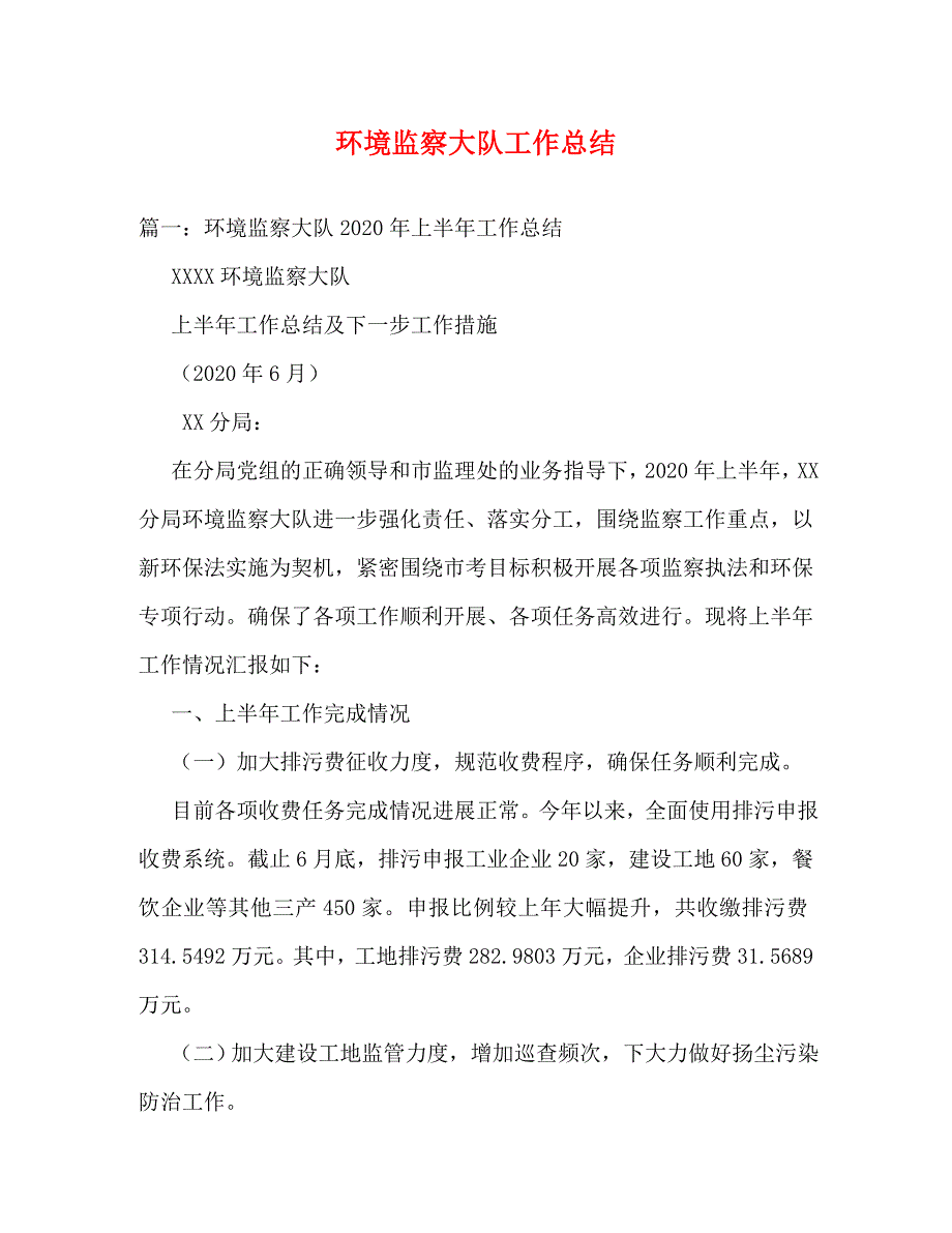 【精编】环境监察大队工作总结_第1页
