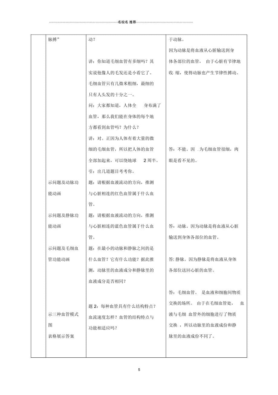 江苏省镇江市初中八年级生物上册15.1人体内物质的运输名师精选教学设计1新版苏科版_第5页