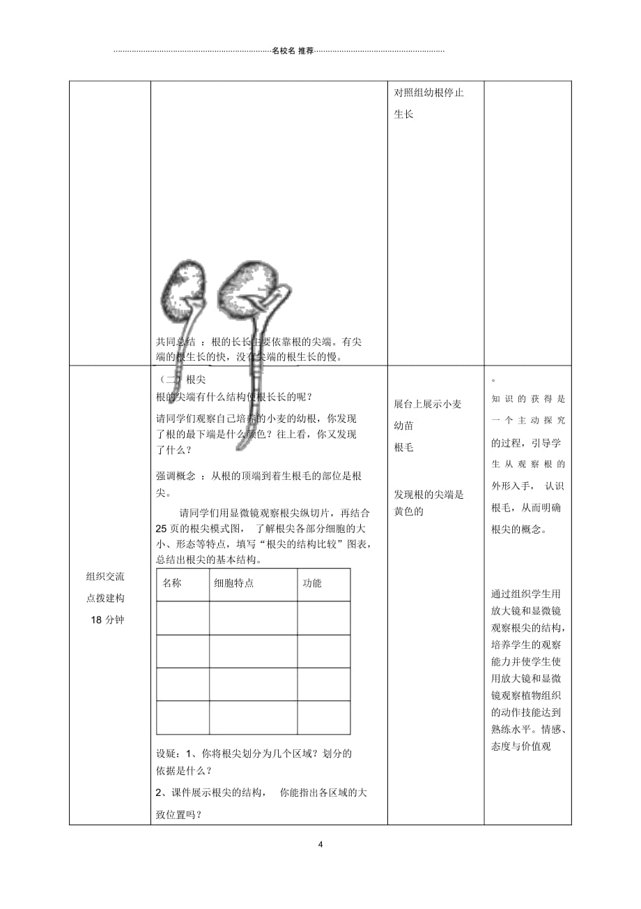 山东省枣庄市峄城区吴林街道中学初中八年级生物上册第四单元第一章第五节根的结构与功能第一课时名师精_第4页