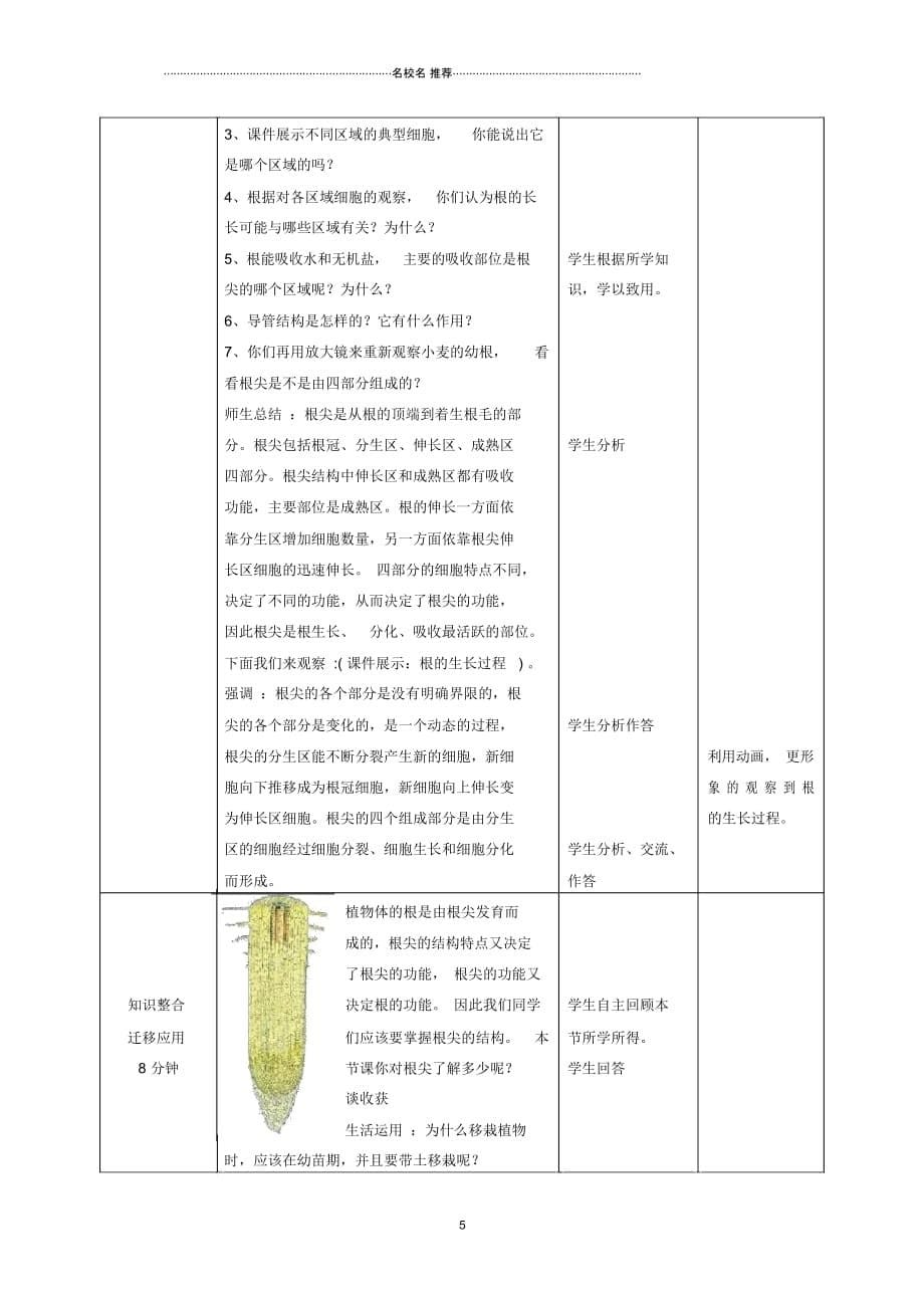 山东省枣庄市峄城区吴林街道中学初中八年级生物上册第四单元第一章第五节根的结构与功能第一课时名师精_第5页