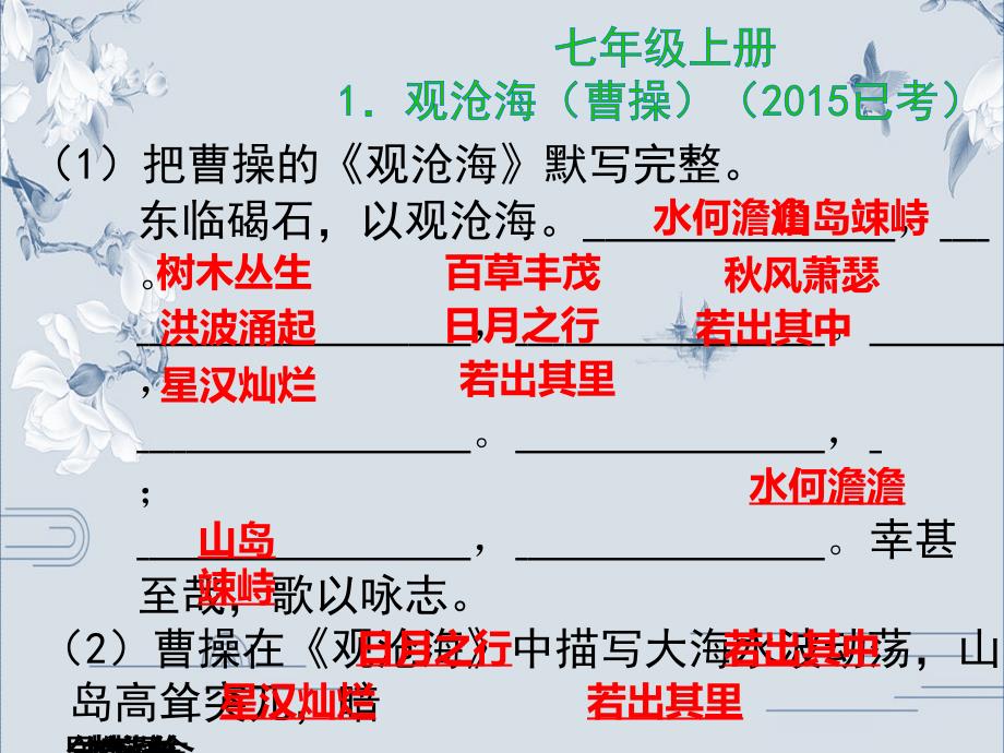 中考语文复习精练课件：古诗文默写 第一章40首古代诗歌(共62张PPT)_第3页