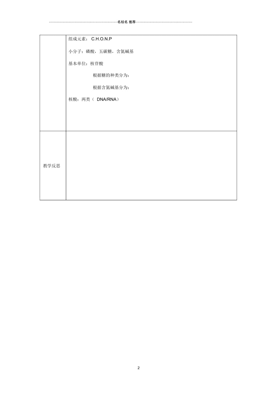 湖北省武汉市高中生物第二章组成细胞的分子2.3遗传信息的携带者——核酸名师精选教案新人教版必修1_第2页