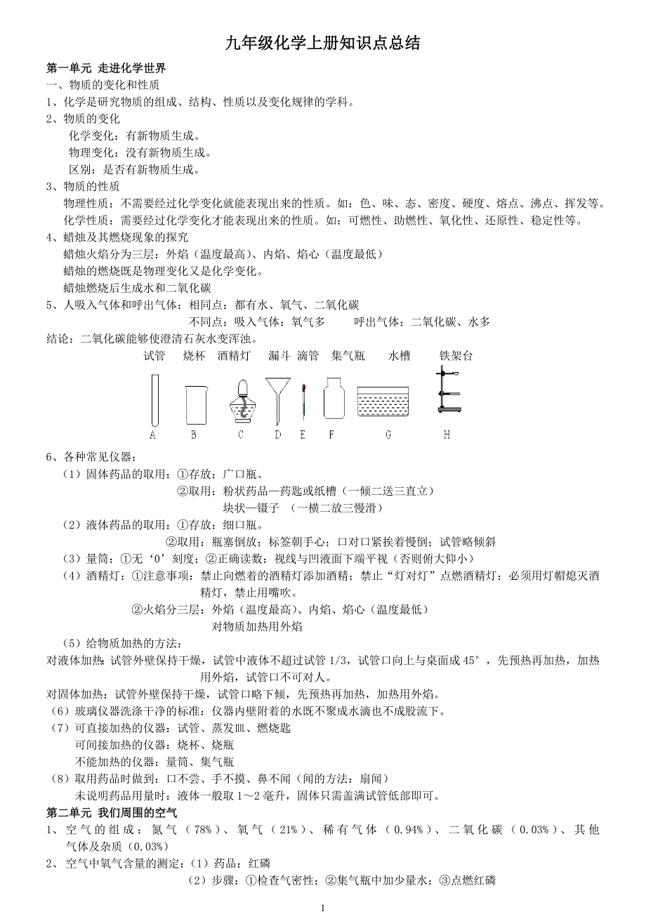 初三化学上册知识点总结-精编_第1页