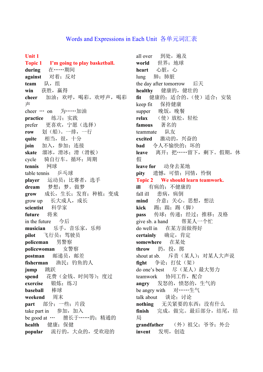 新仁爱版英语八年级上册单词表(最新编写-修订)_第1页