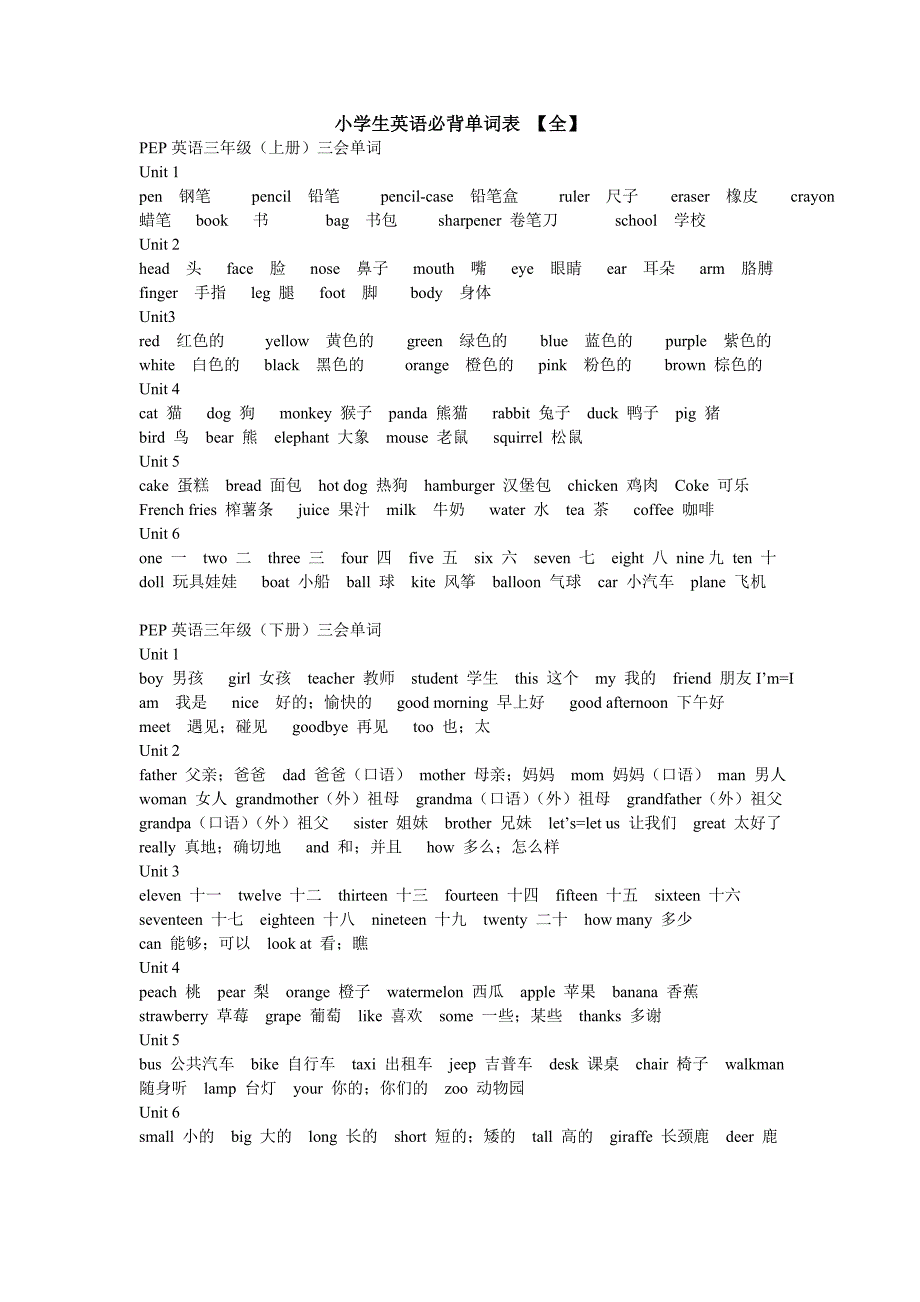 小学生英语必背单词表_【全】(最新编写)_第1页