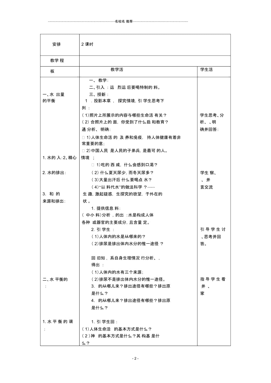 高中生物第一单元生物个体的稳态与调节第二章动物稳态维持及其意义1.2.3水盐调节名师精选教案中图版_第2页