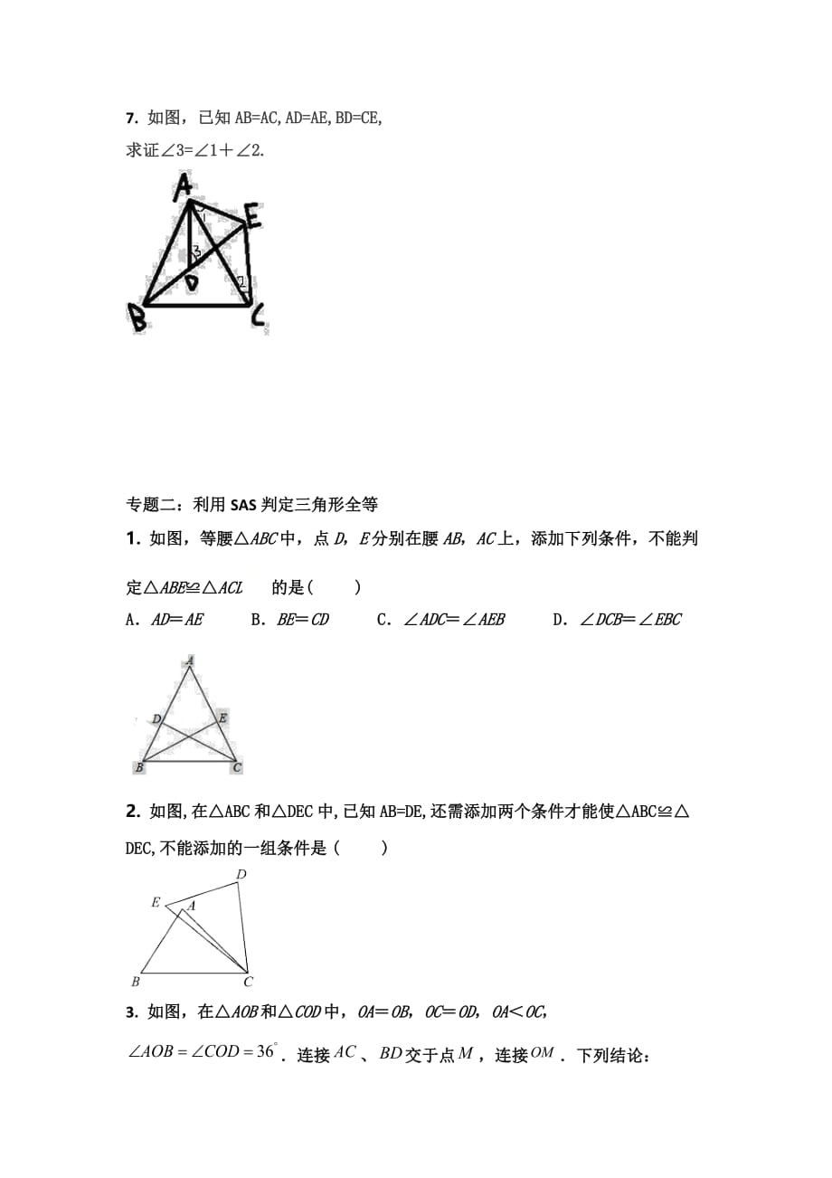 人教版八年级数学上册《全等三角形的判定》分类专题提升练习 (无答案）_第3页
