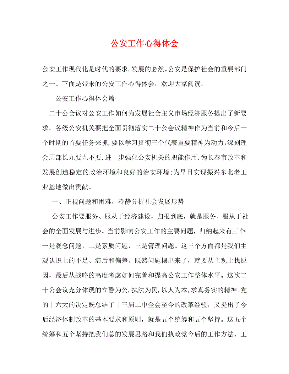【精编】公安工作心得体会_第1页