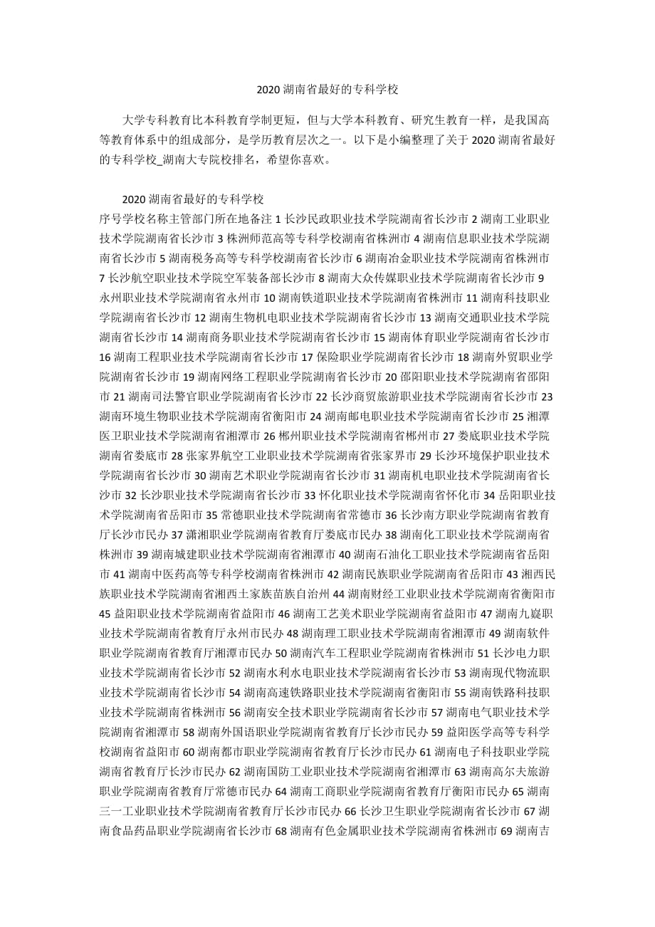 2020湖南省最好的专科学校_第1页