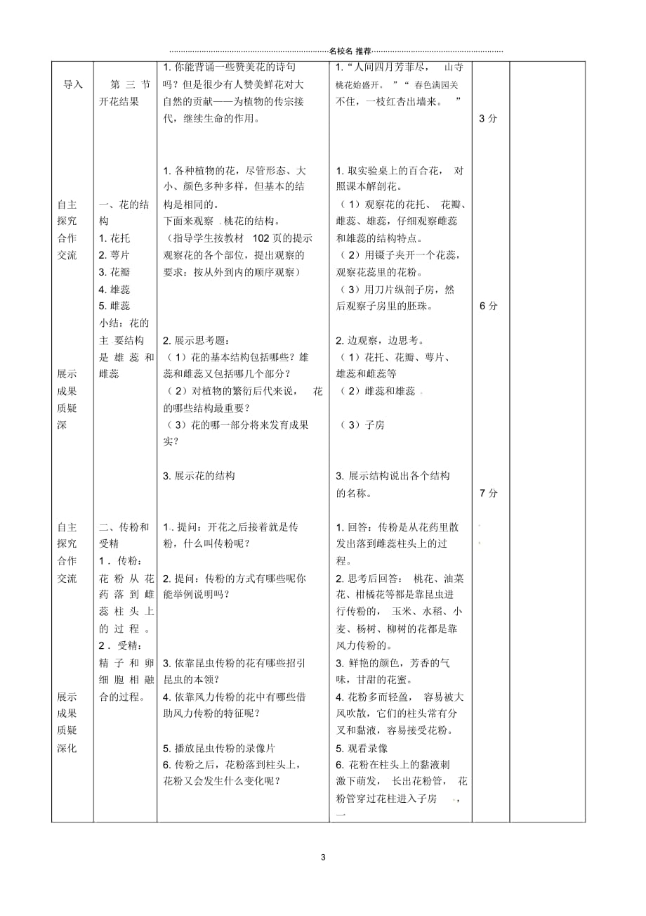 山东省临沭县第三初级中学初中七年级生物上册《3-2-3开花结果》名师精选教案新人教版_第3页