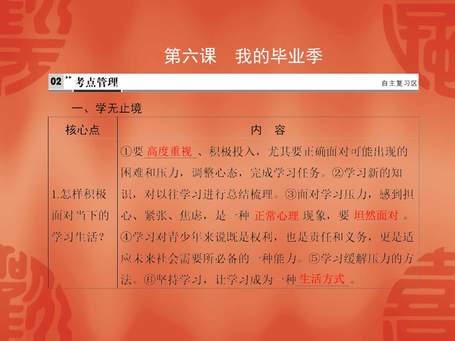 中考道德与法治复习课件：九年级下册 第六课 我的毕业季(共26张PPT)_第1页