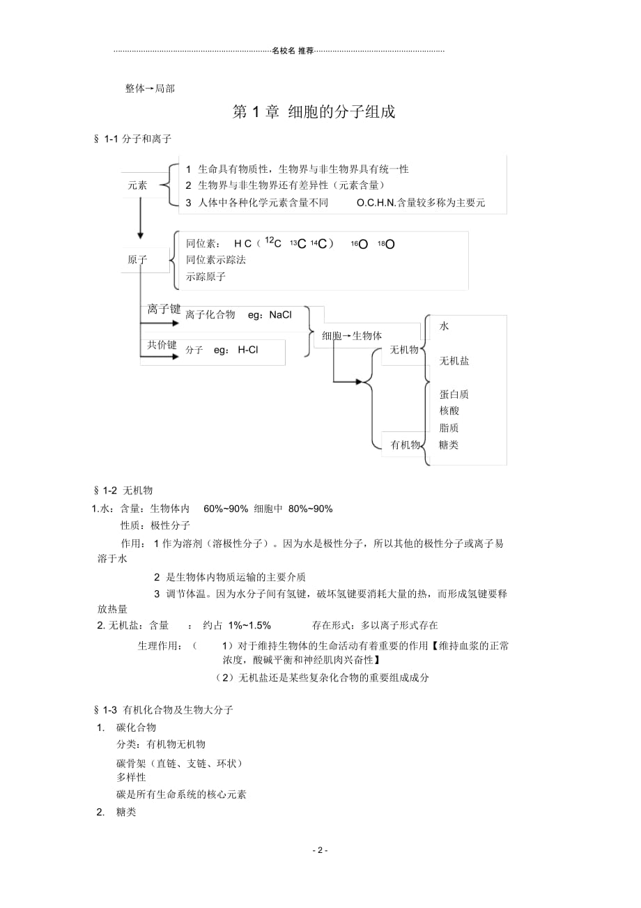 高一生物：第1章《细胞的分子组成》名师精选教案1)浙科版_第2页