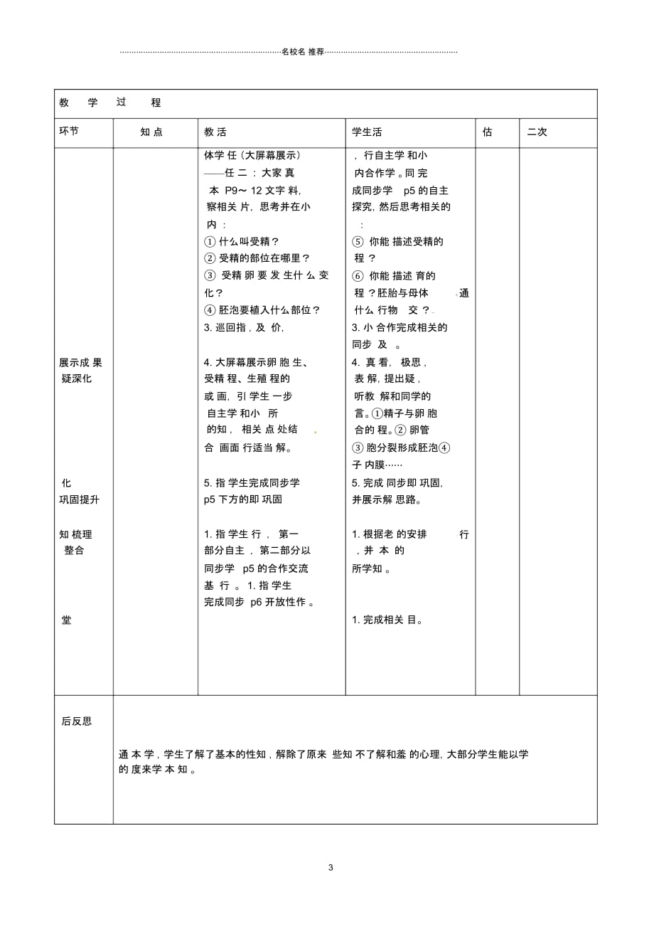 山东省临沭县第三初级中学初中七年级生物下册《1.2人的生殖》名师精选教案新人教版_第3页