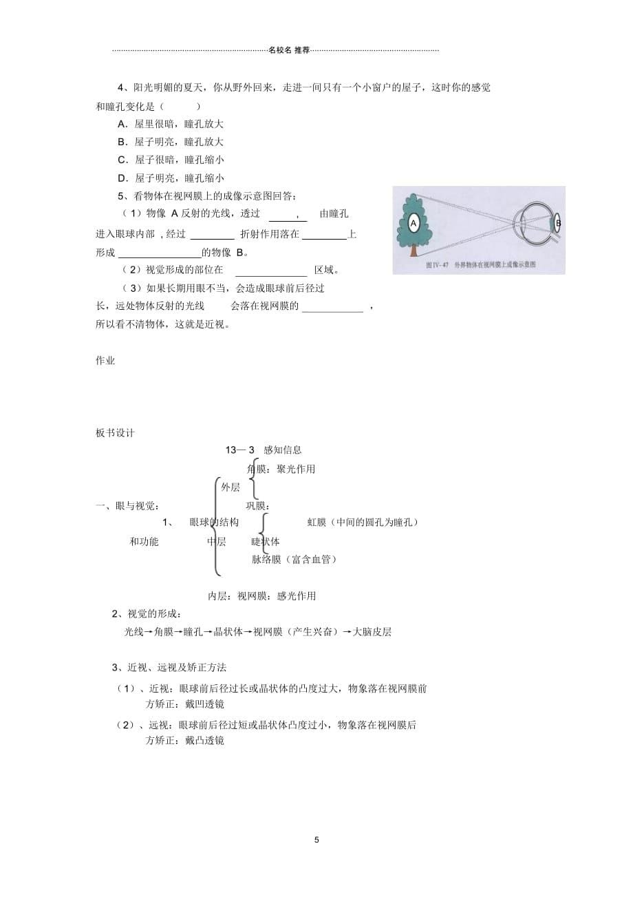 初中七年级生物下册12.3人体感知信息(第1课时)名师精选教案(新版)苏教版_第5页