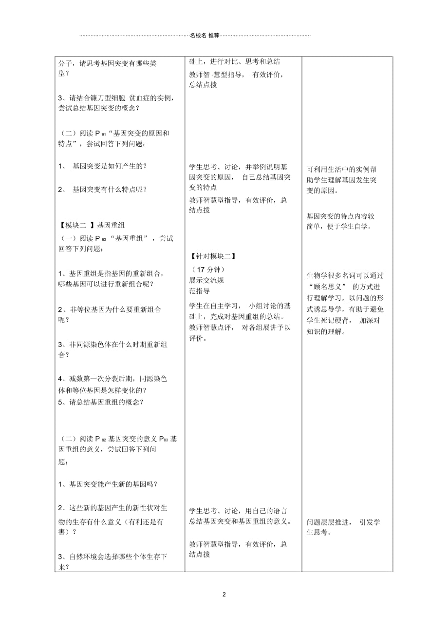 河南省新安县第一高级中学高三生物基因突变和基因重组名师精选教案_第2页