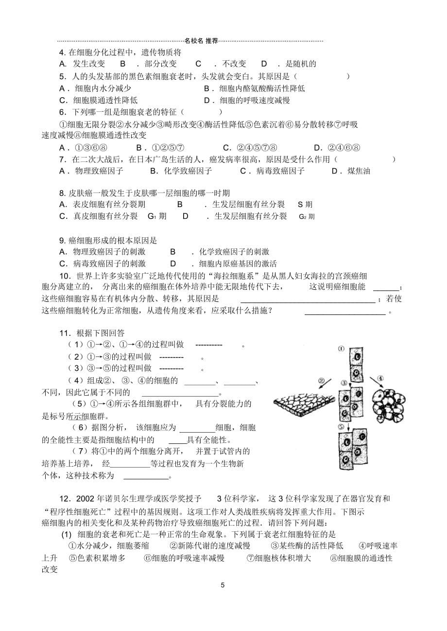 高三生物新课标名师精选教案第9讲细胞分化、衰老、凋亡和癌变_第5页