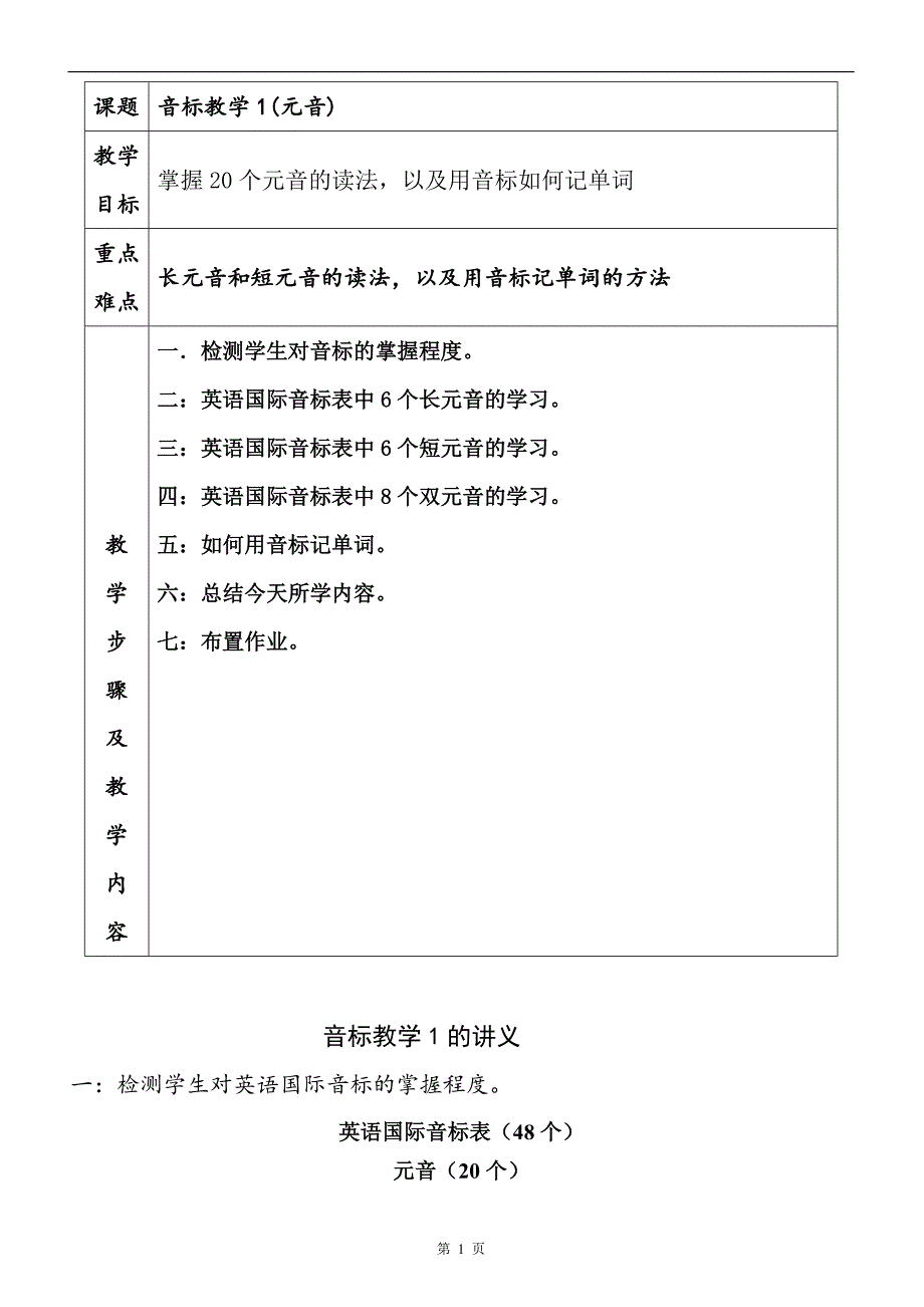 {精品}音标教学经典教案_第1页