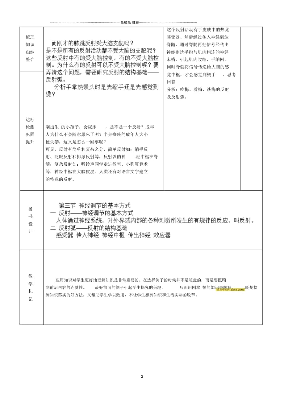 山东省临沂市蒙阴县第四中学初中七年级生物下册4.6.3神经调节的基本方式名师精选教案(新版)新人教版_第2页