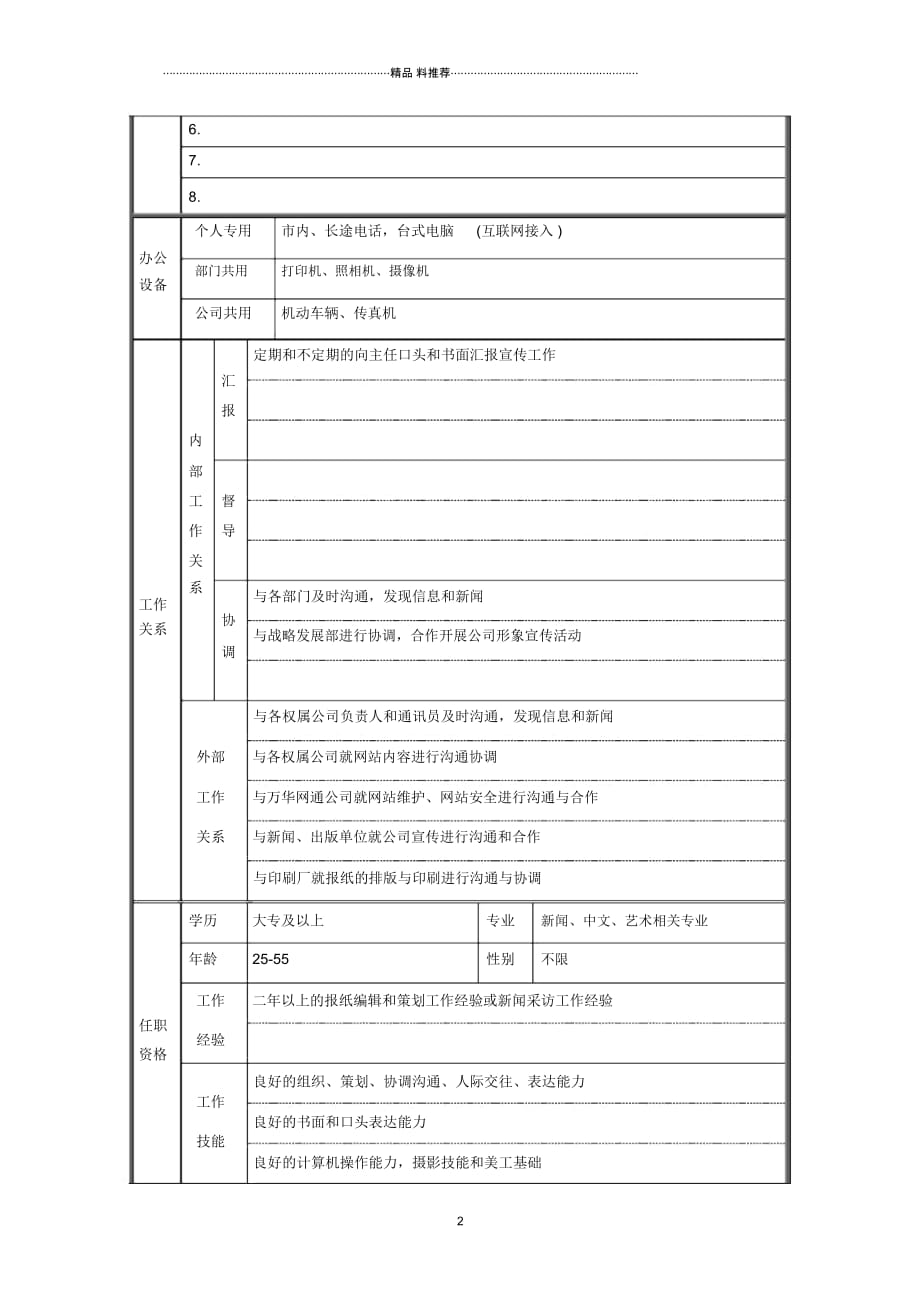 党群工作部-宣传管理职位说明书_第2页