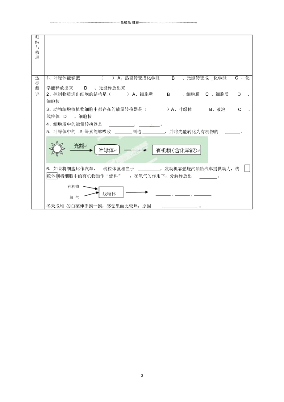 江苏省南通市通州区忠义初级中学初中七年级生物上册第二单元第一章第3-4节名师精编导学案(无答案)(新_第3页