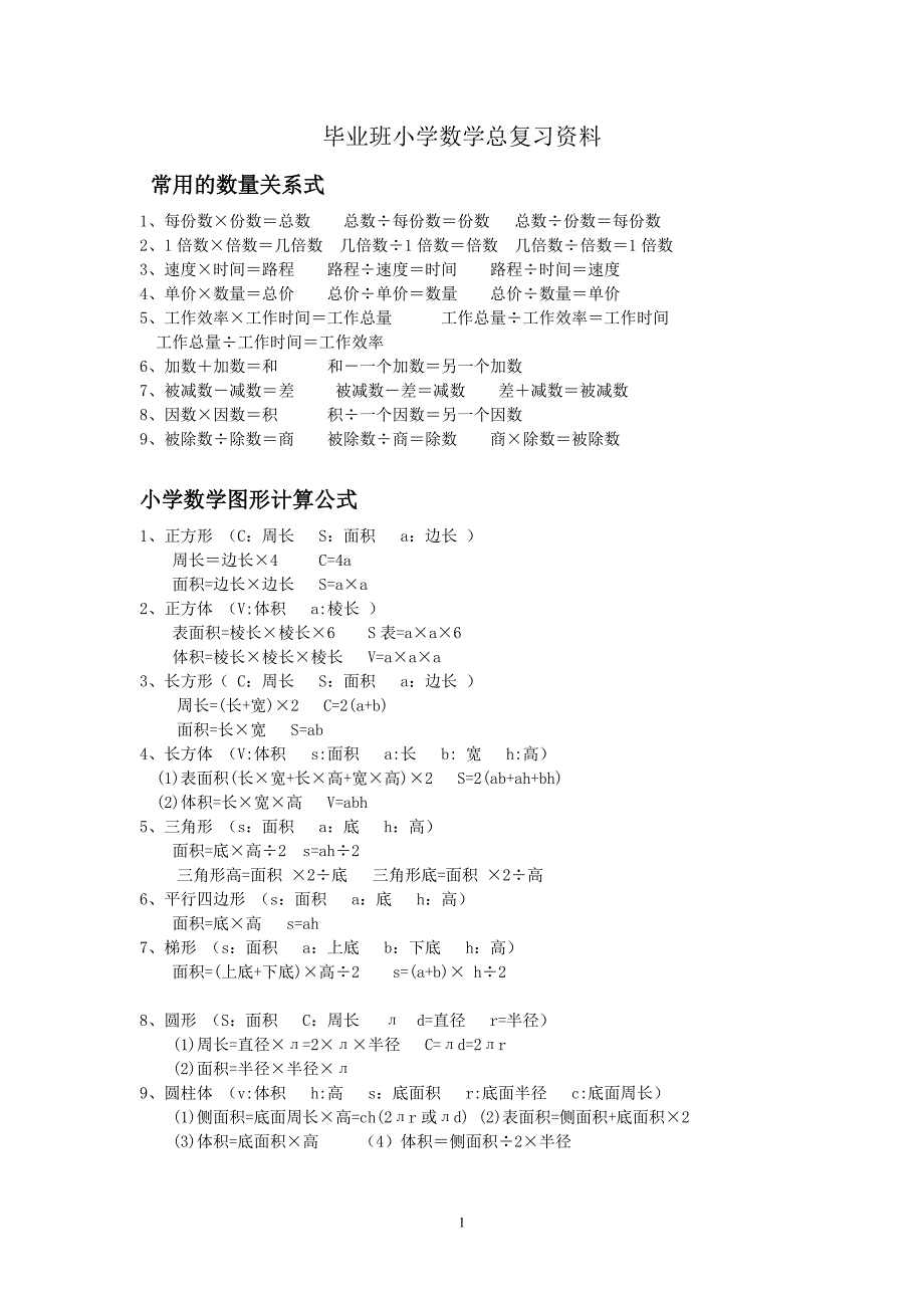 人教版小学数学六年级总复习资料归纳版 ._第1页