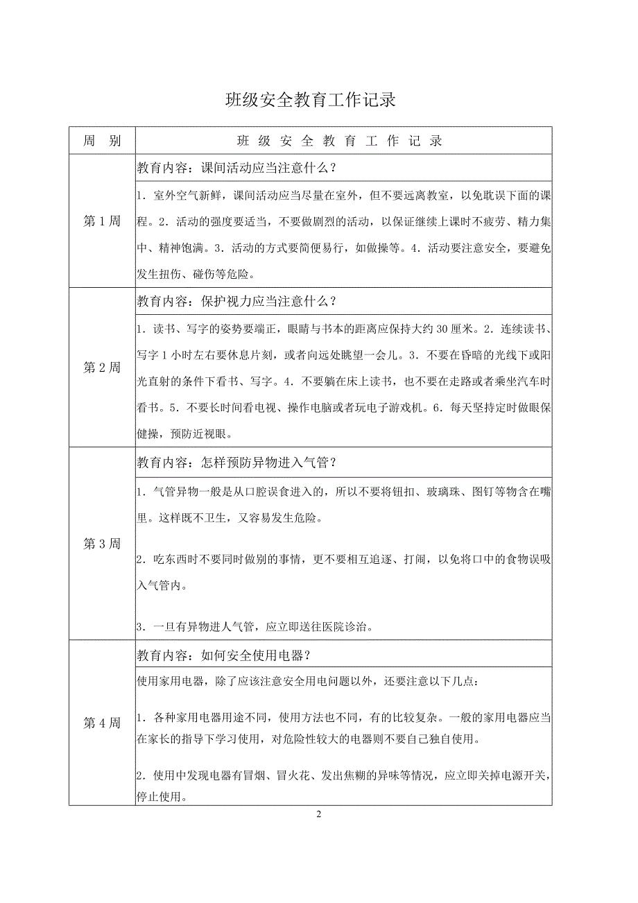 班级安全教育工作记录）_第2页