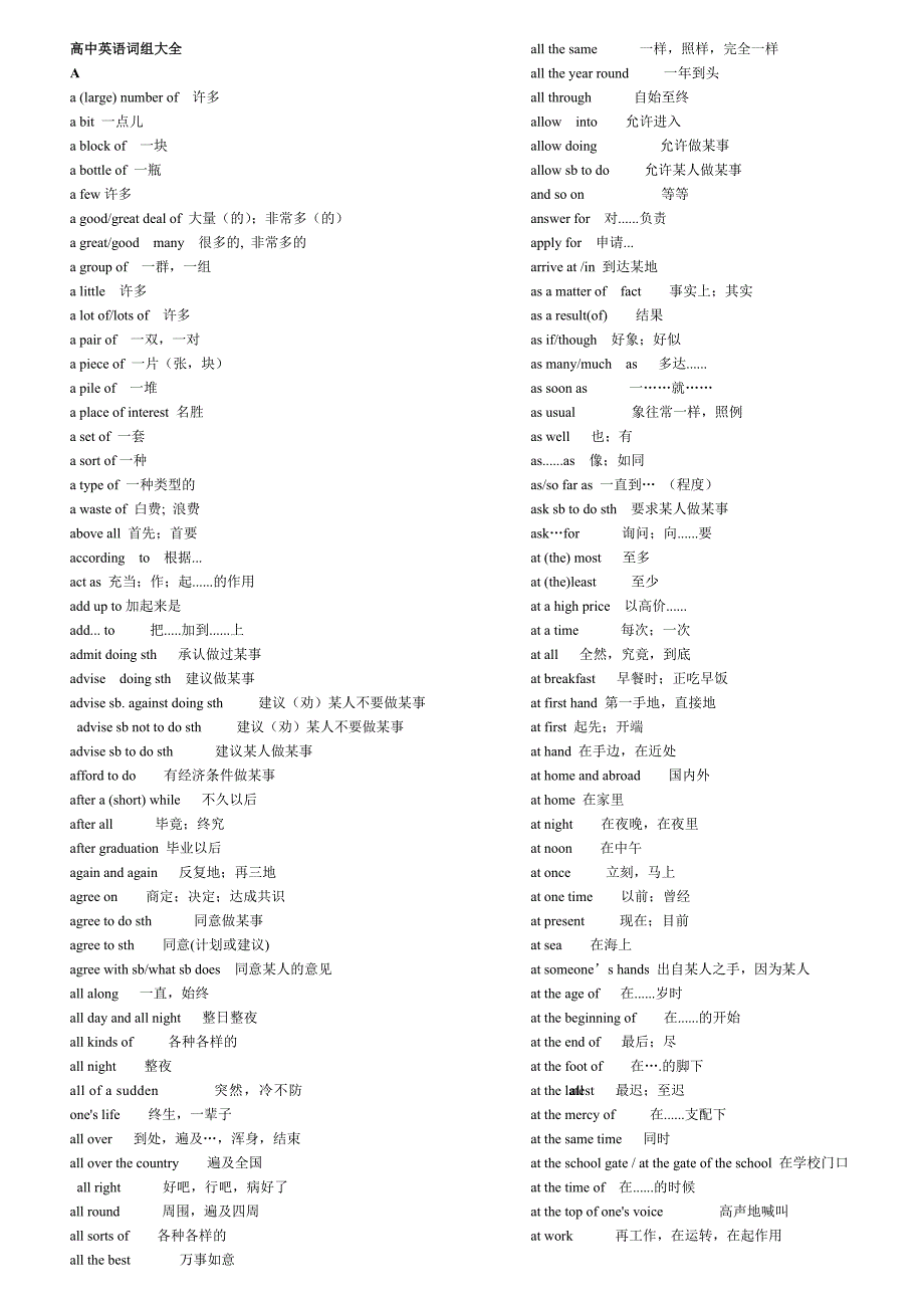 高中英语短语大全(整理版)_第1页