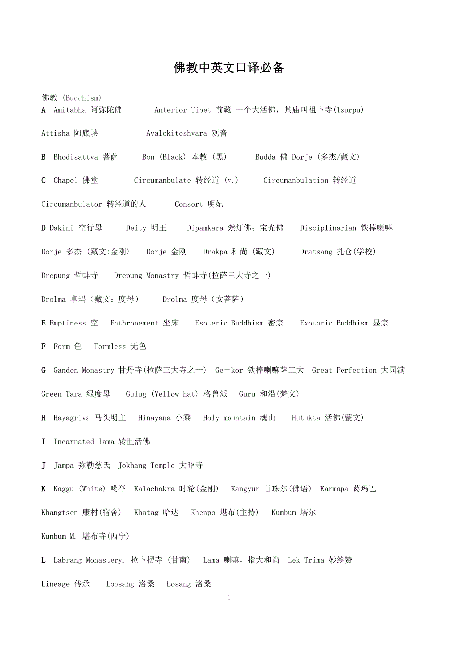 佛教中英文翻译词汇-_第1页