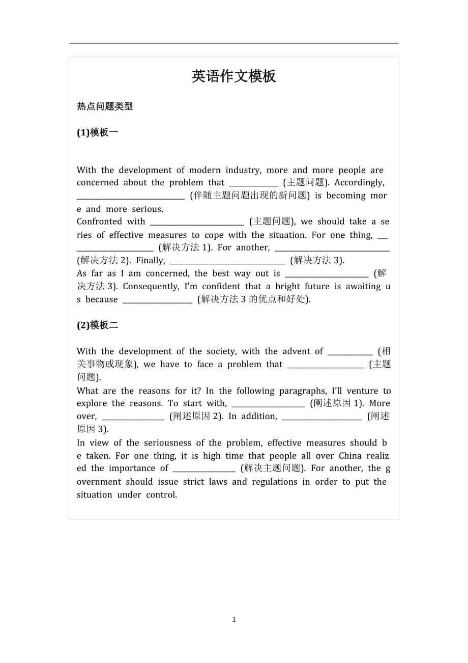 2020年整理英语作文模板热点问题和利弊分析.doc_第1页