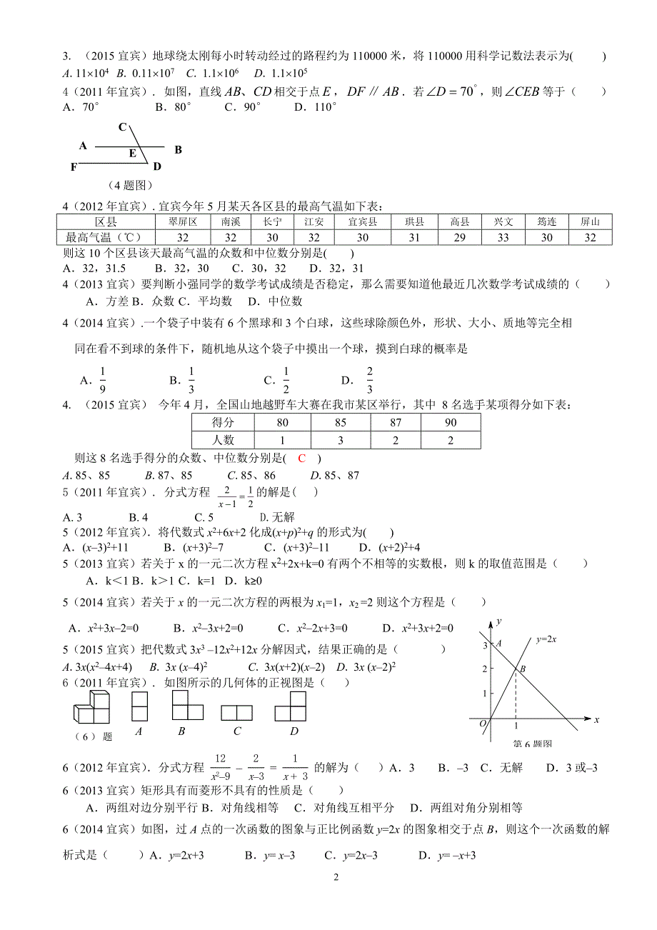 宜宾中考数学基础对比复习(11-15)A4-_第2页