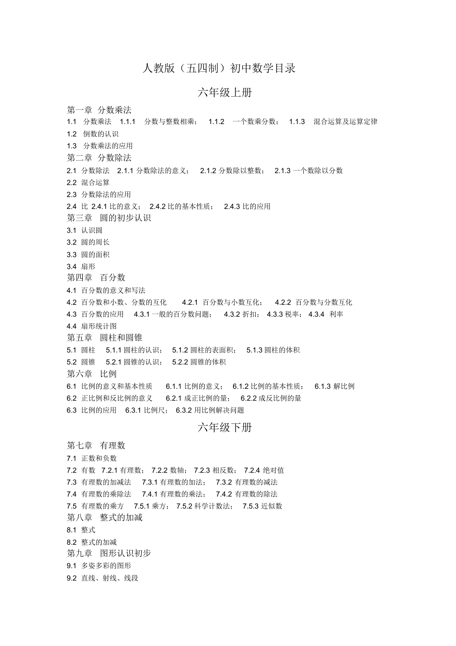 (完整版)人教版初中数学目录(四年制)_第1页