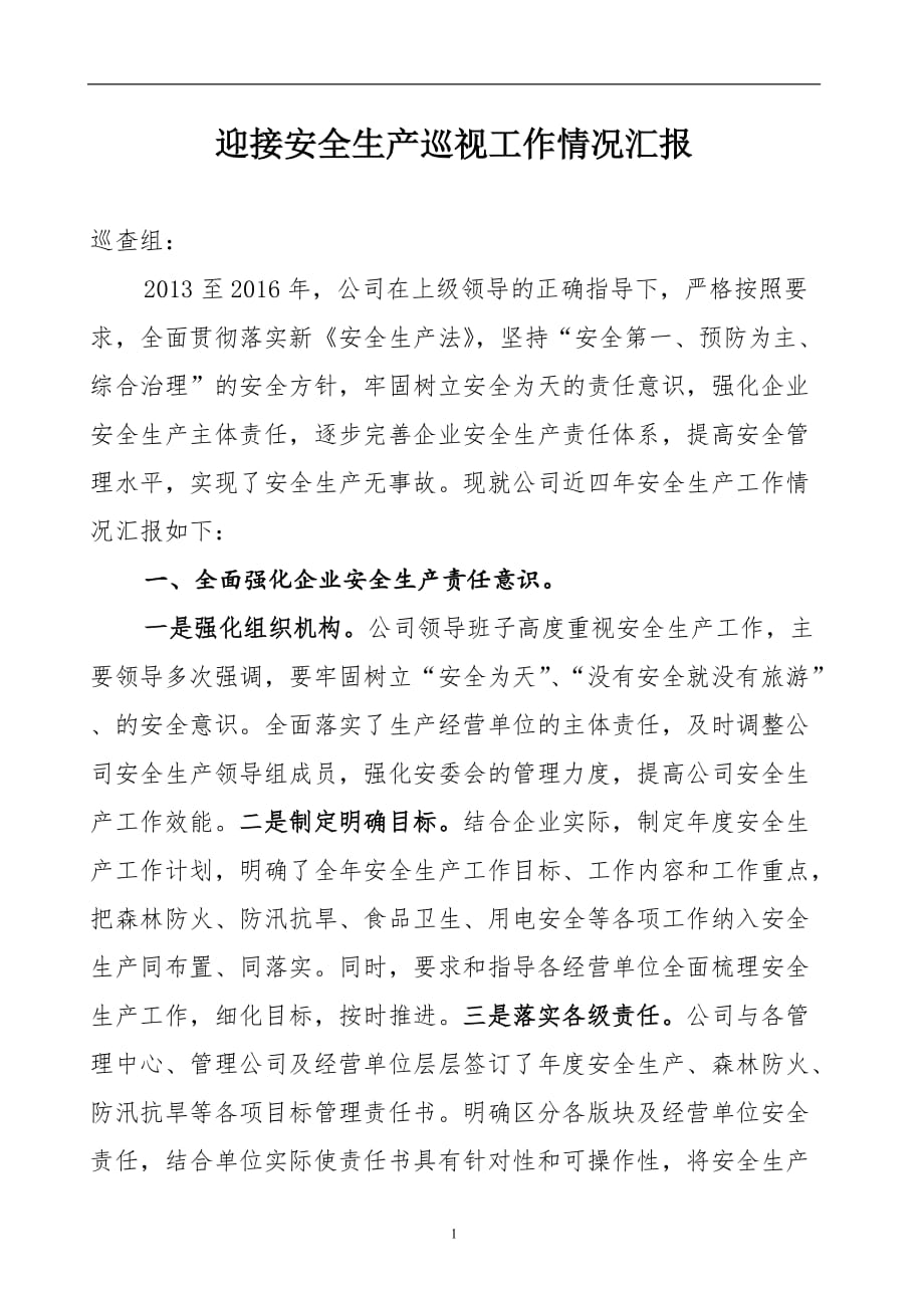 2020年整理迎接安全生产巡视工作情况汇报.doc_第1页