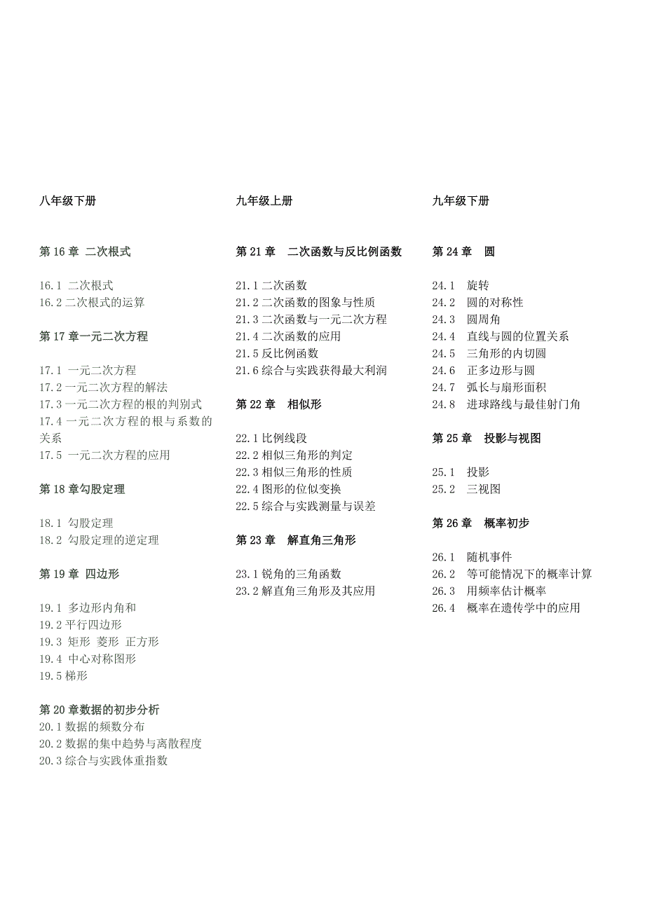 最新沪科版初中数学课本目录 ._第2页