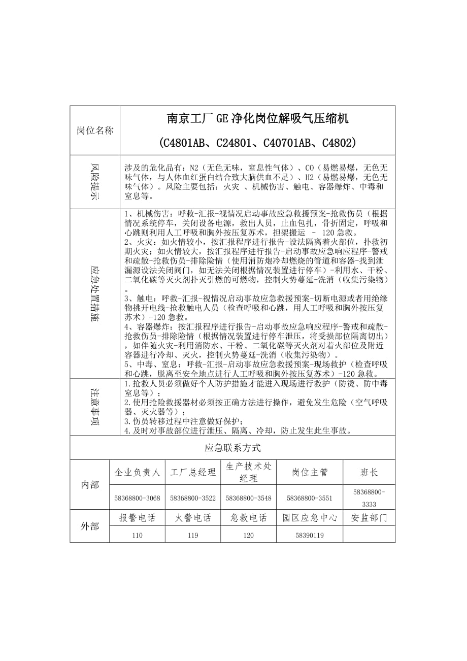 南京工厂GE净化岗位应急处置卡_第2页