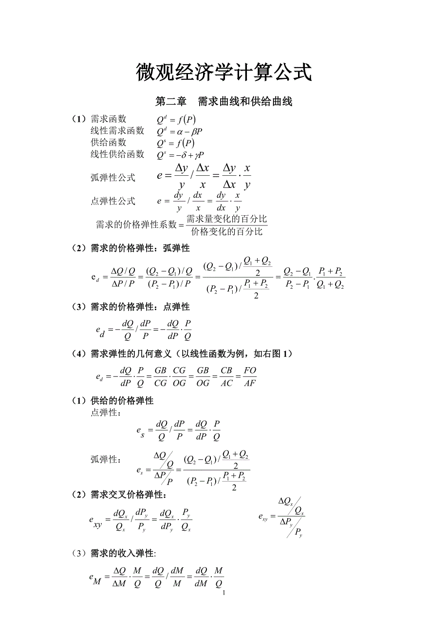 微观经济学计算公式(最全)_第1页