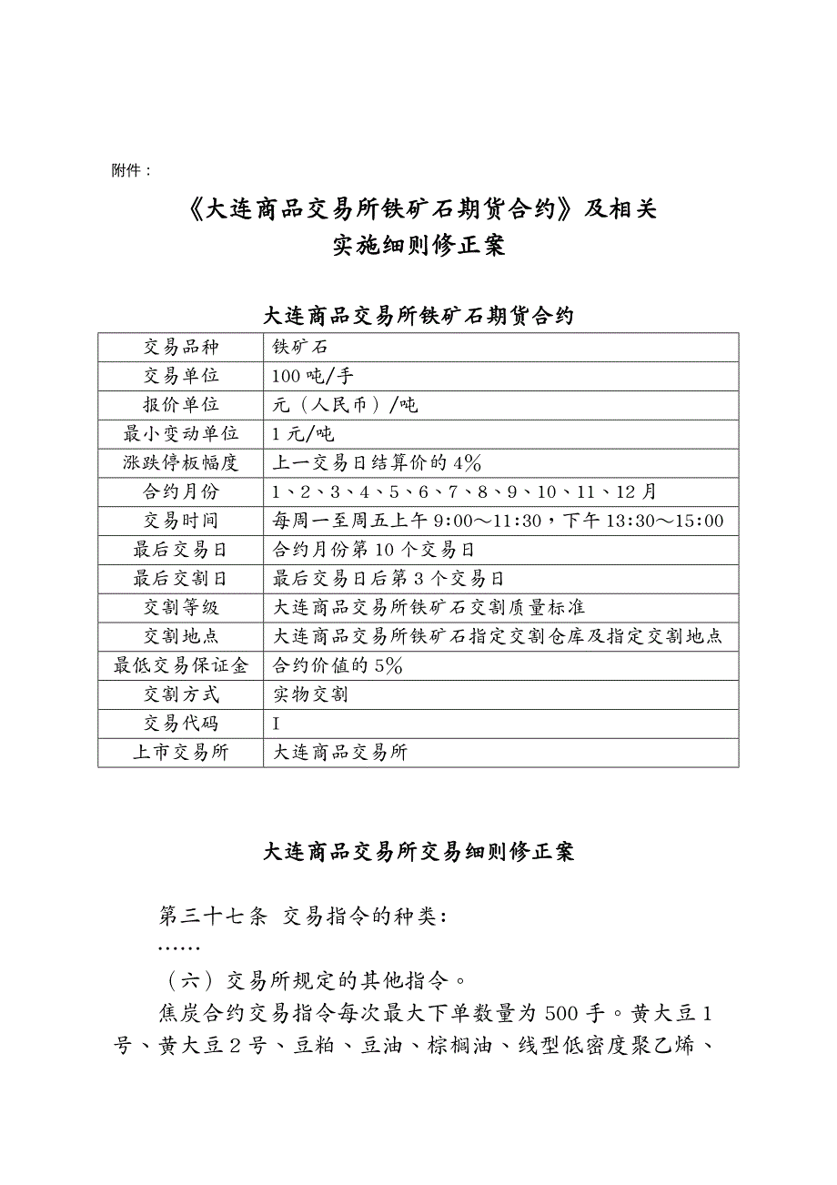 冶金行业大连商品交易所铁矿石期货合约及相关实施细则修正案_第2页