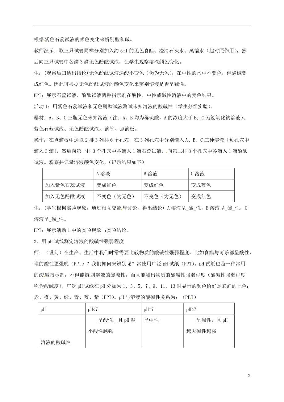 九年级科学上册《1.1 日常生活中的酸和碱》（第2课时）教案 （新版）华东师大版_第2页