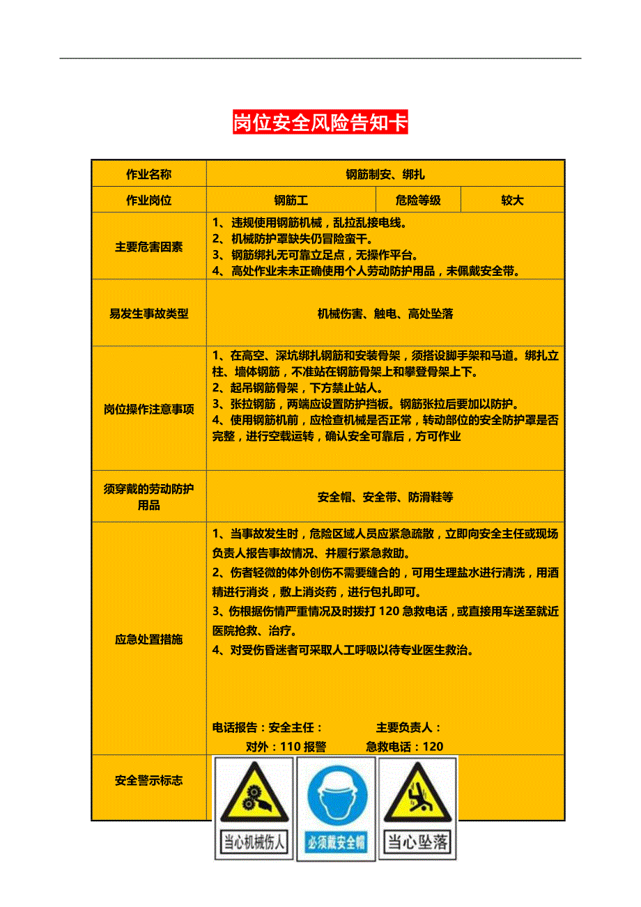 2020年整理施工岗位安全风险告知卡(全套).doc_第4页