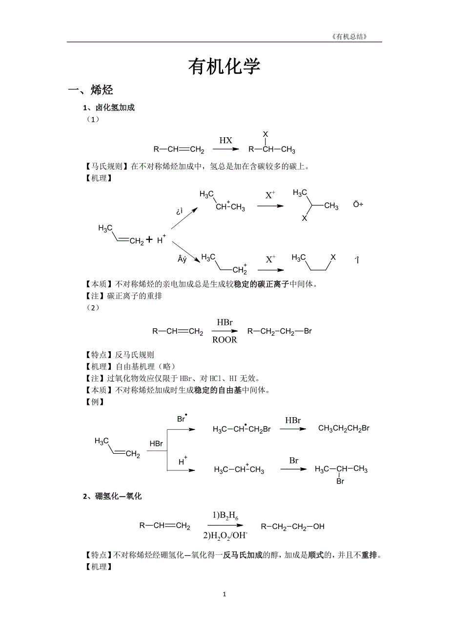大学有机化学反应方程式总结(较全)_第1页