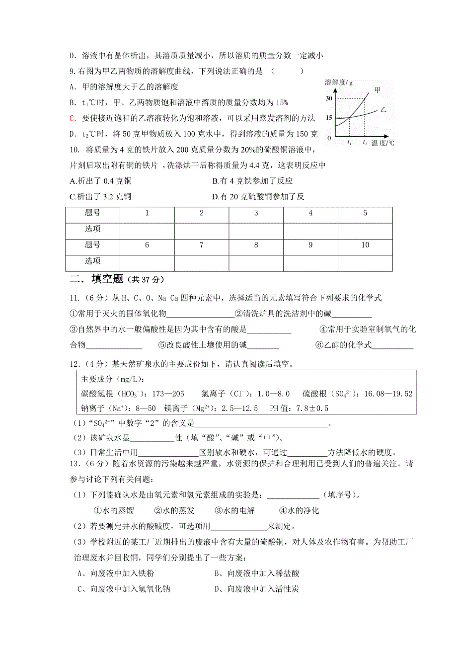 {精品}2014九年级化学中考模拟试卷及答案(二)_第2页