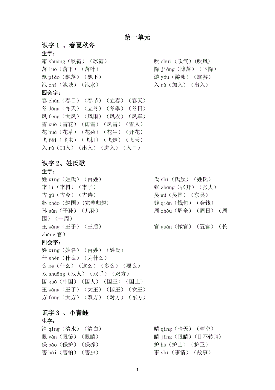 一年级语文下册生字表_第1页