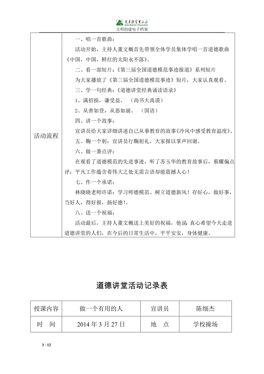 {精品}2014年度道德讲堂活动记录表_第3页